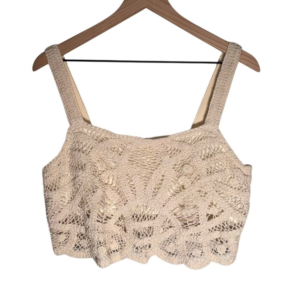EVERY Cream Crochet Knit Coastal Cowgirl cropped summer festival top L